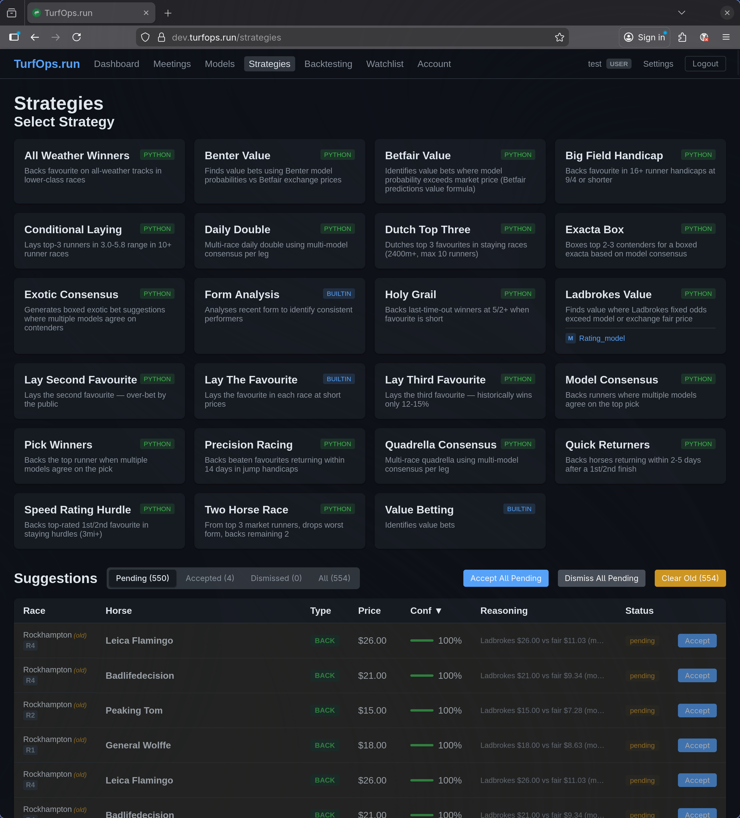 TurfOps Strategies — strategy selection and suggestions
